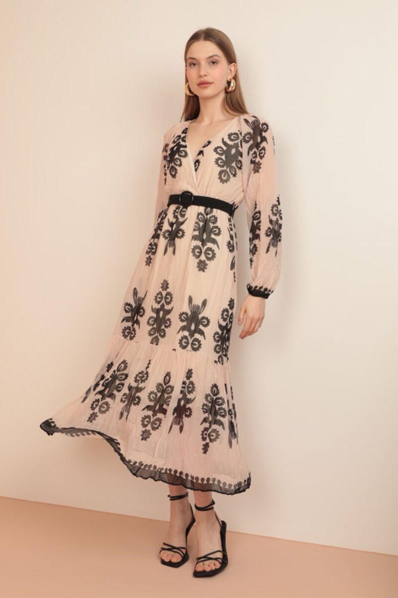 ROCHIE MIDI ETNIC CHIC FABIOLA CU CENTURA IMPLETITA INCLUSA